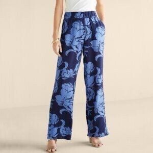 Soft Surroundings women's petite XL navy blue pull on wide leg pants lagenlook